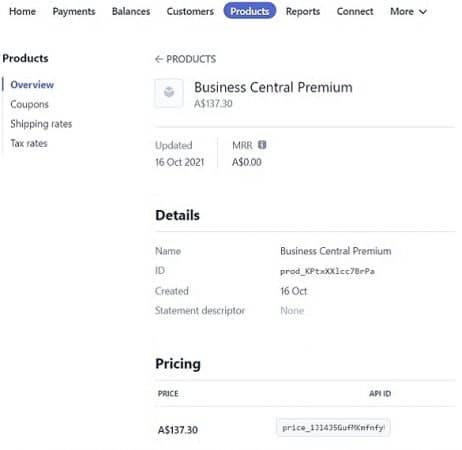 Product in Stripe added from Business Central automatically