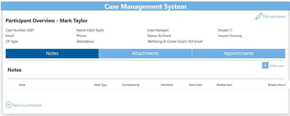 Case Management System Participant Overview