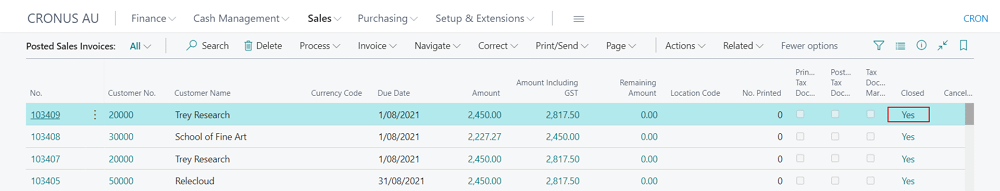 Posted Sales Invoice in Business Central